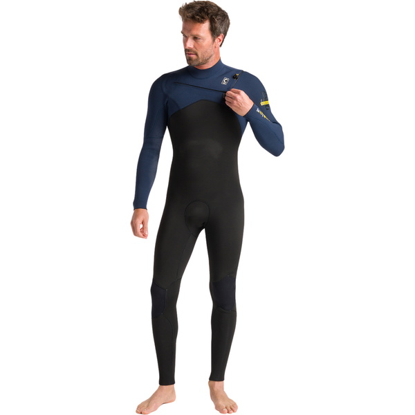 2025 C-Skins Herre NuWave Session 4/3mm Chest Zip Våddragt C-NSE43MCZ - Black / Bluestone X / Saffron